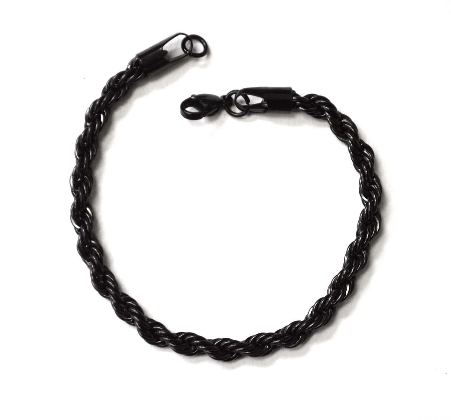 5mm BLACK PLATED  ROPE BRACELET 84-143B-5 (3/pkg)
