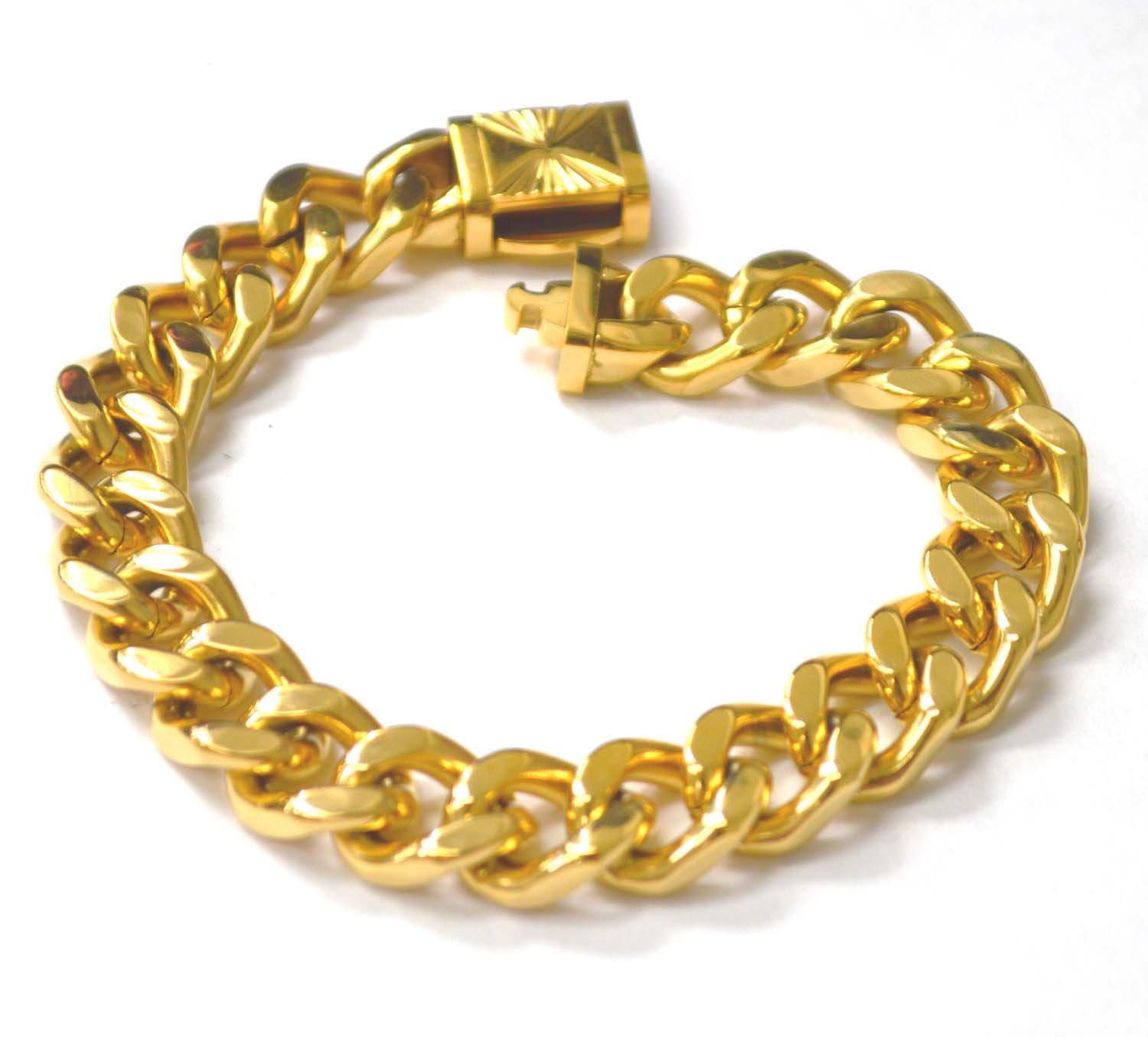 12mm Cuban Sq Gold Plated with Fancy Lock 84-1867G-12-2
