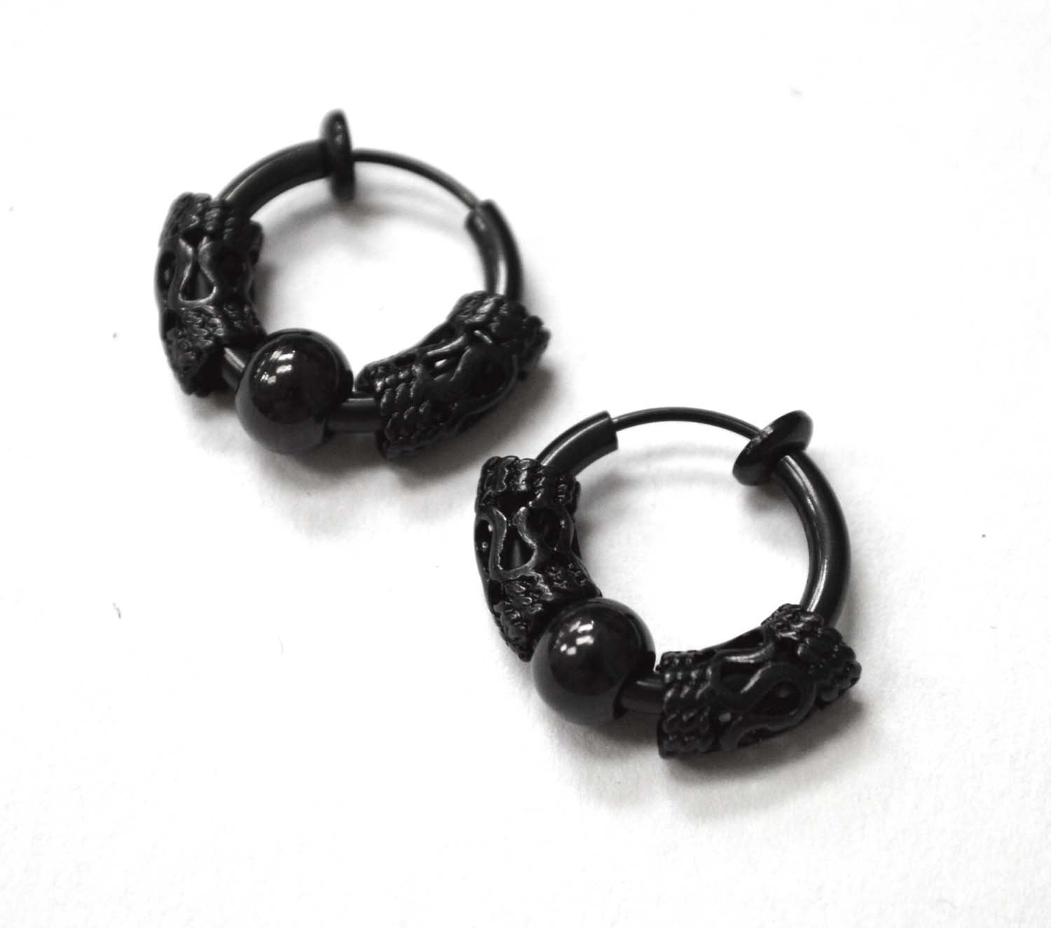 Bali Design Hoops Black Plated Earrings 83-859B