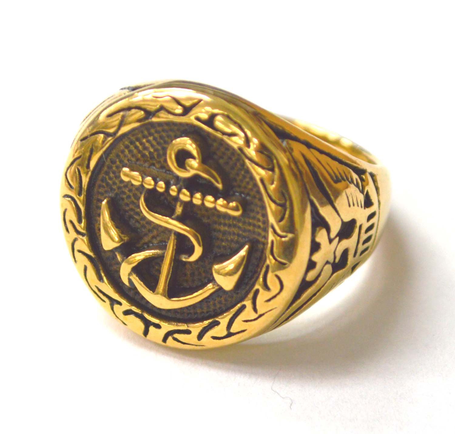 ANCHOR GOLD IP PLATED RING  81-1274G