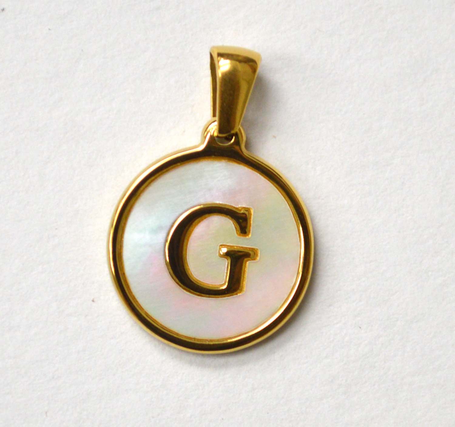 G Initial Gold IP Plated in Mother of Pearl Pendant 86-2479-G