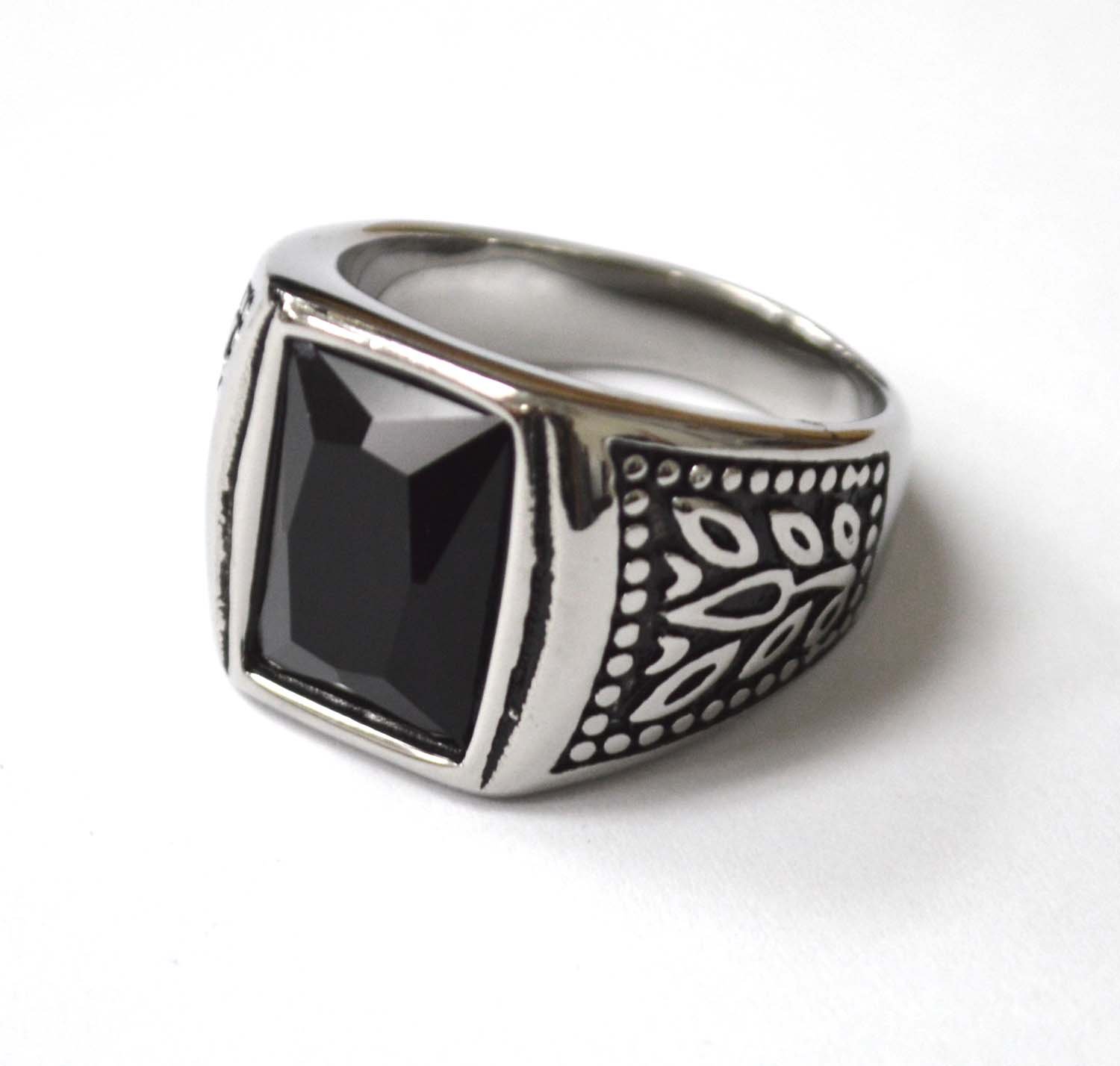 Black Stone Stainless Steel Ring 81-1501-Blk