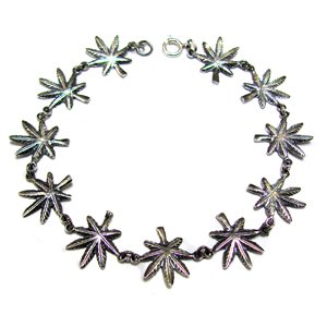 Marijuana Leaf Sterling Silver Bracelet 542046