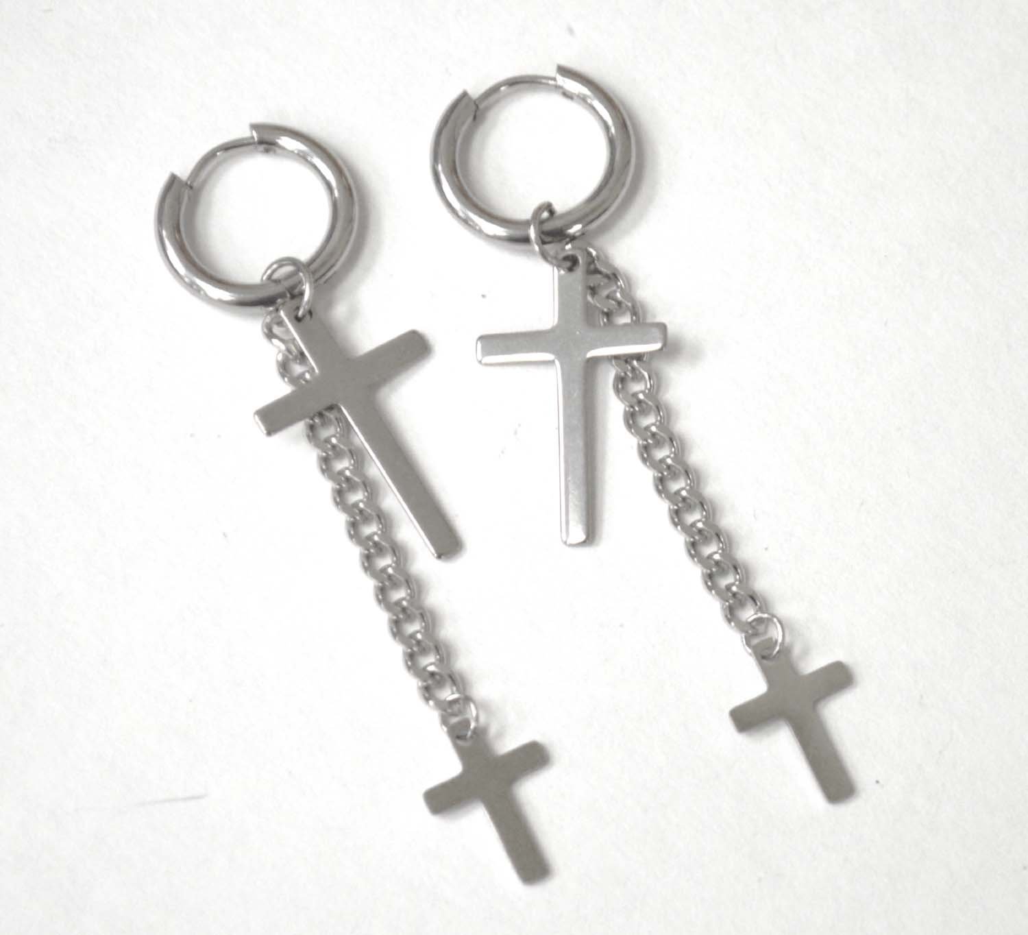 Cross Stainless Steel Hoops Earrings 83-888S