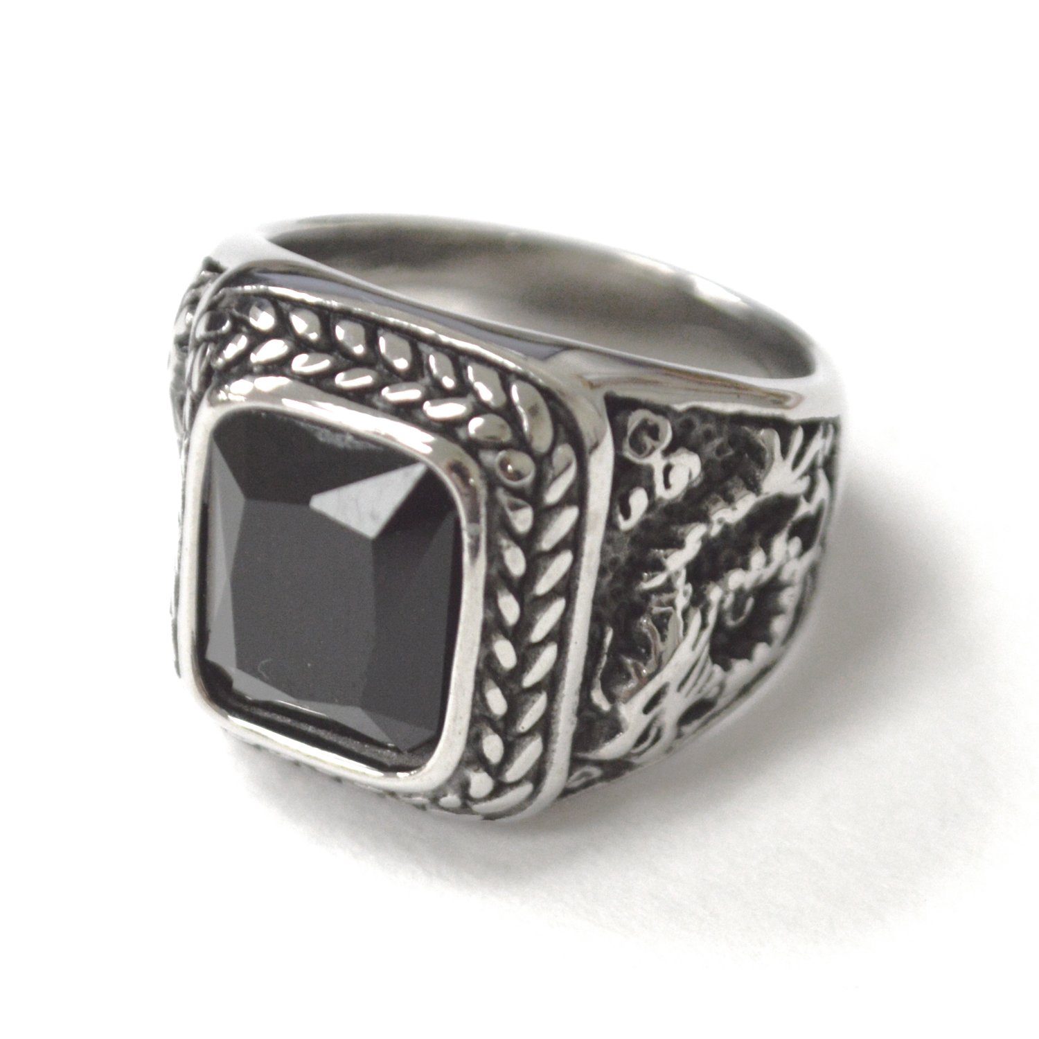Black Stone Stainless Steel Ring 81-1661-Black