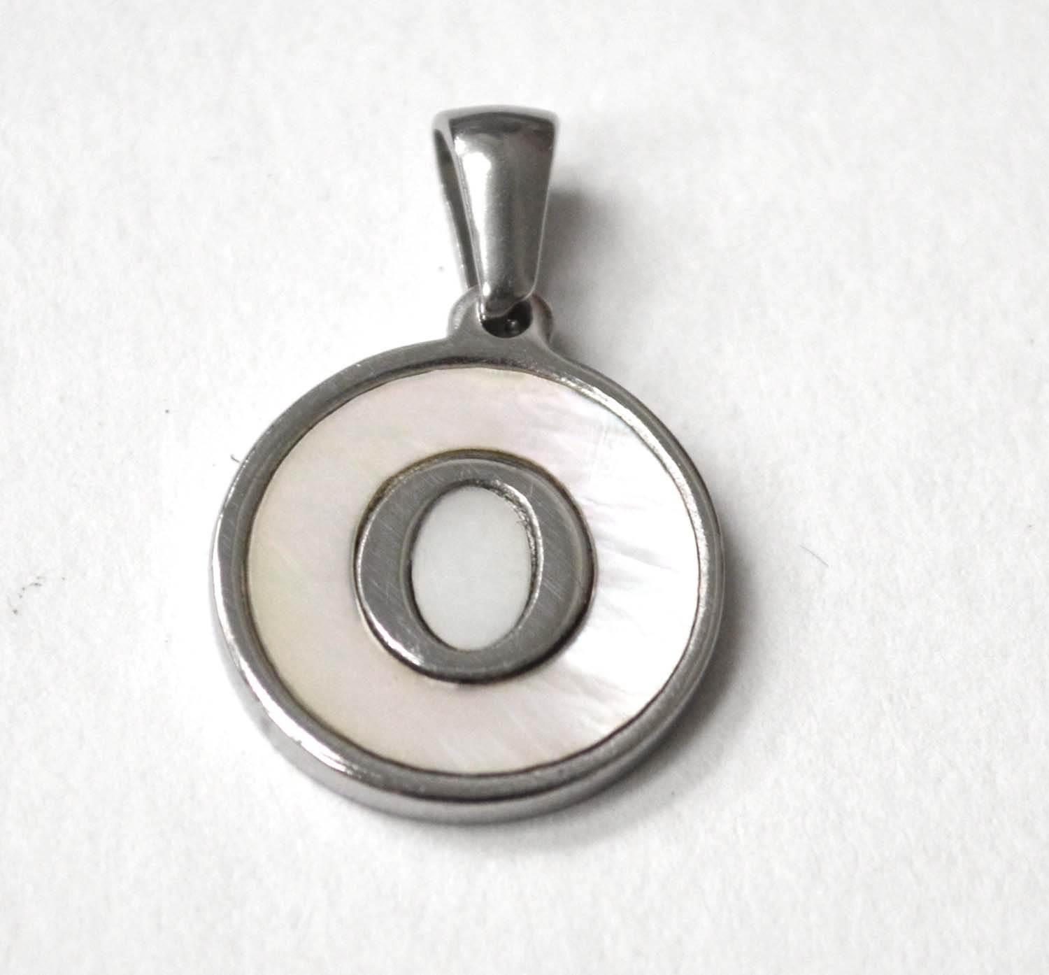 O Initial Stainless Steel in Mother of Pearl Pendant 86-2479S-O