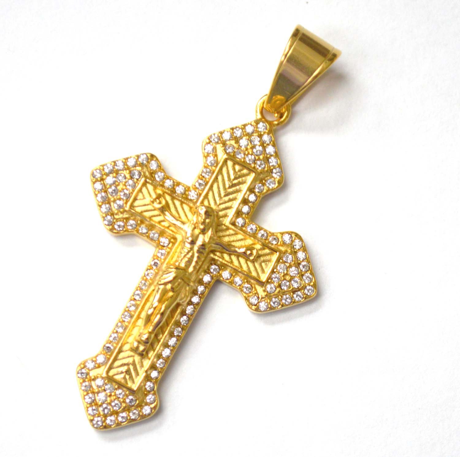Crucifix Cross with Stones Gold Plated Pendant 86-2578G
