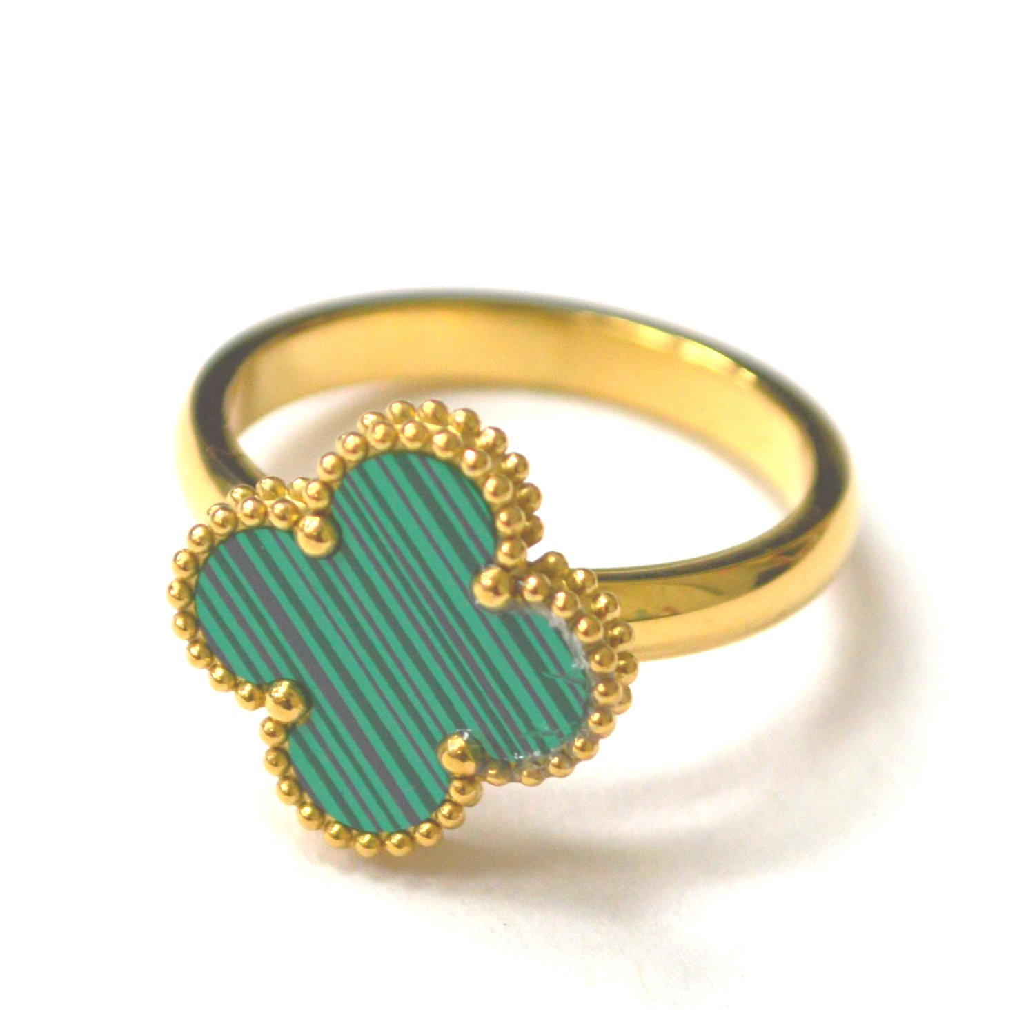 Clover Gold IP Plated Ring 81-1755G-Green-15