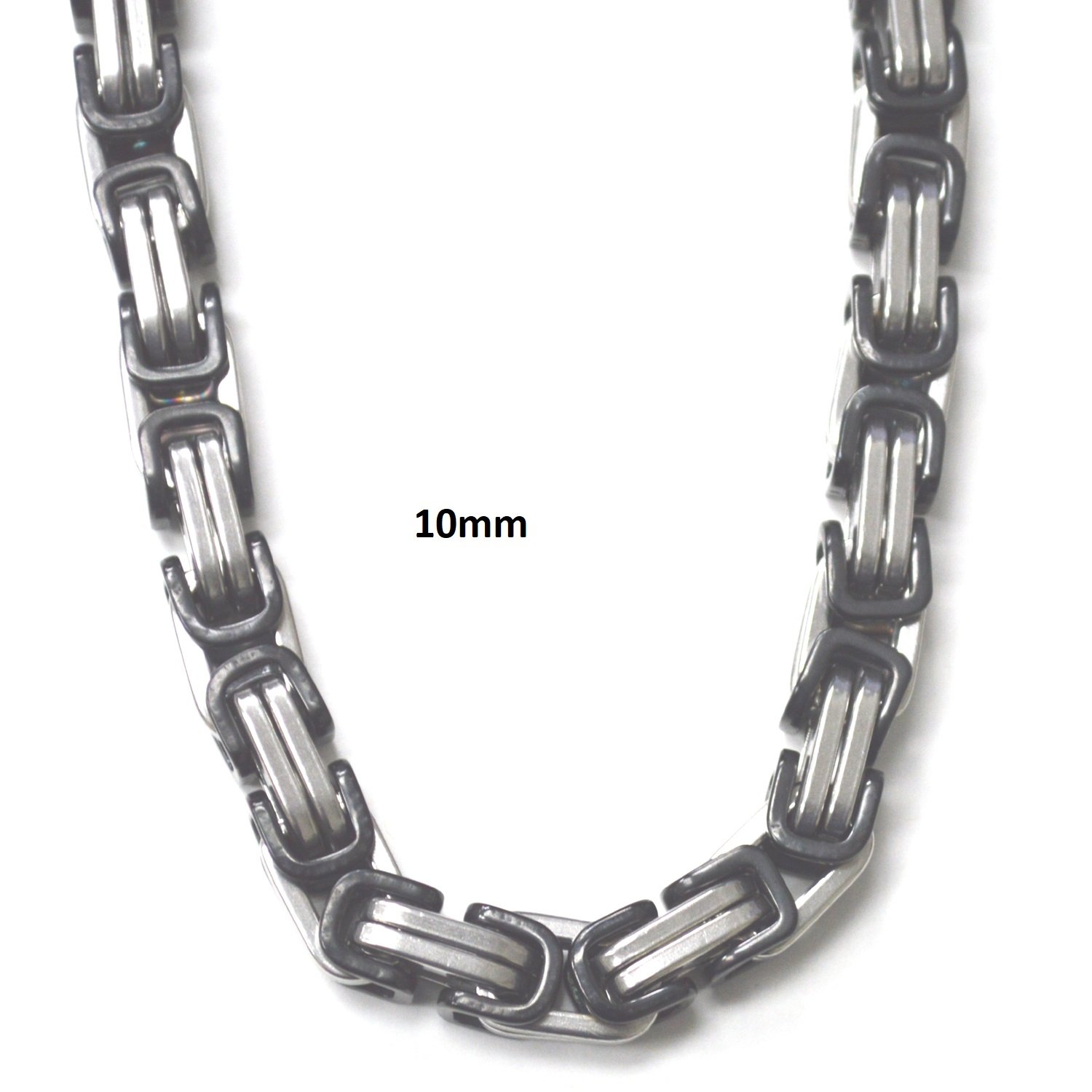 10mm 2 Tone Black Stainless Steel Byzantine Necklace Byz-2TB-10