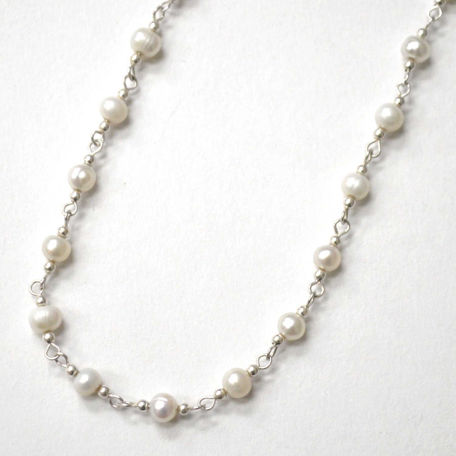 Pearl with Sterling Silver Bead Necklace 55-1037