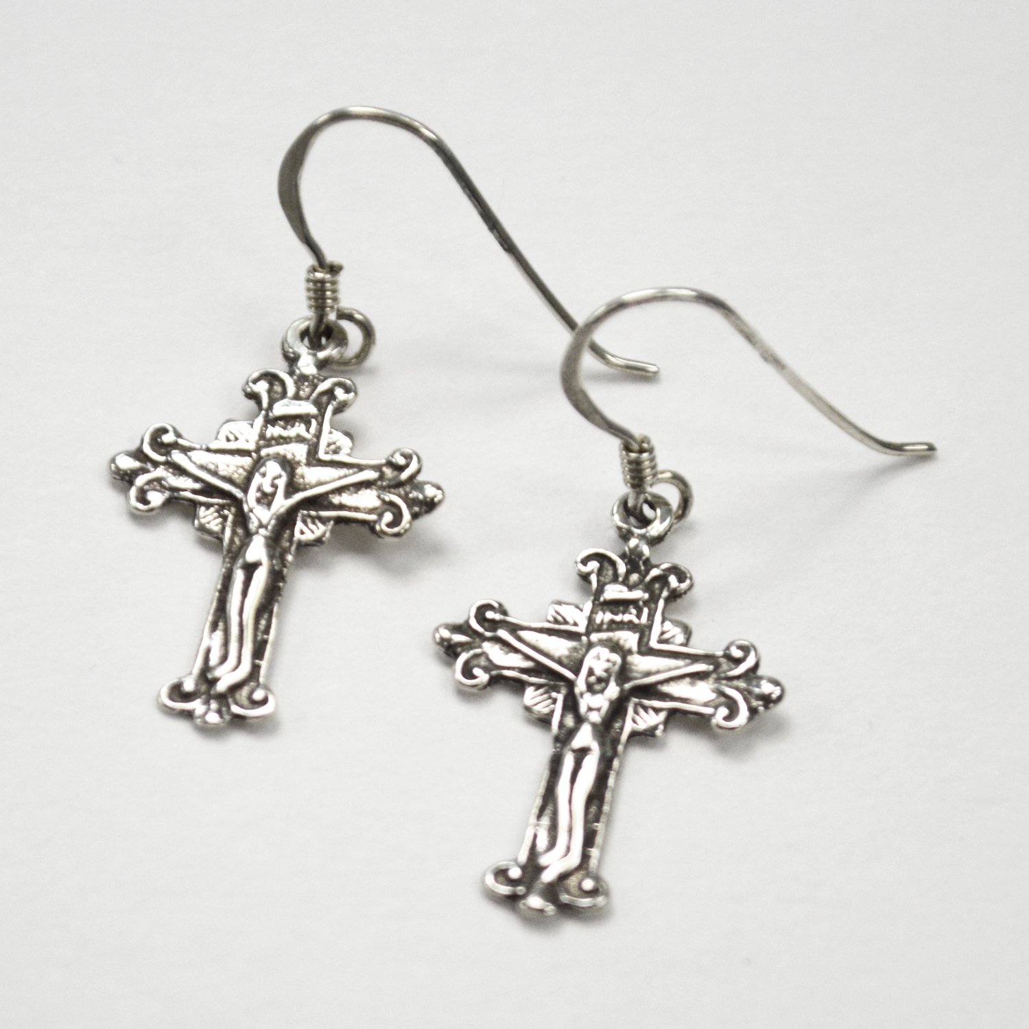 Crucifix Cross Sterling Silver Earrings 53-1108