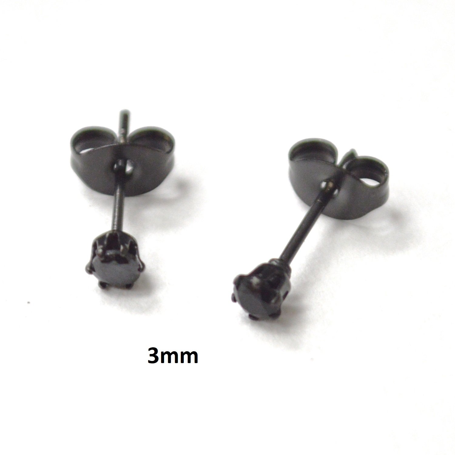 3mm Round Black CZ Stud Earring 83-103B-3 (10/pkg)