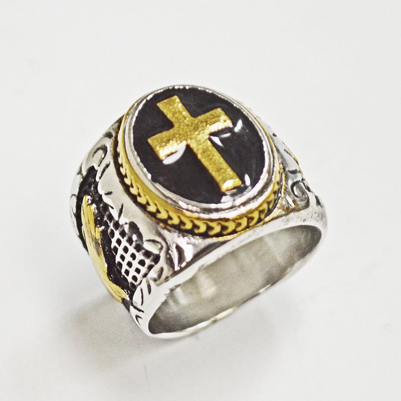 Cross with Praying Hand 2 Tone Gold Ring  81-1234-2T