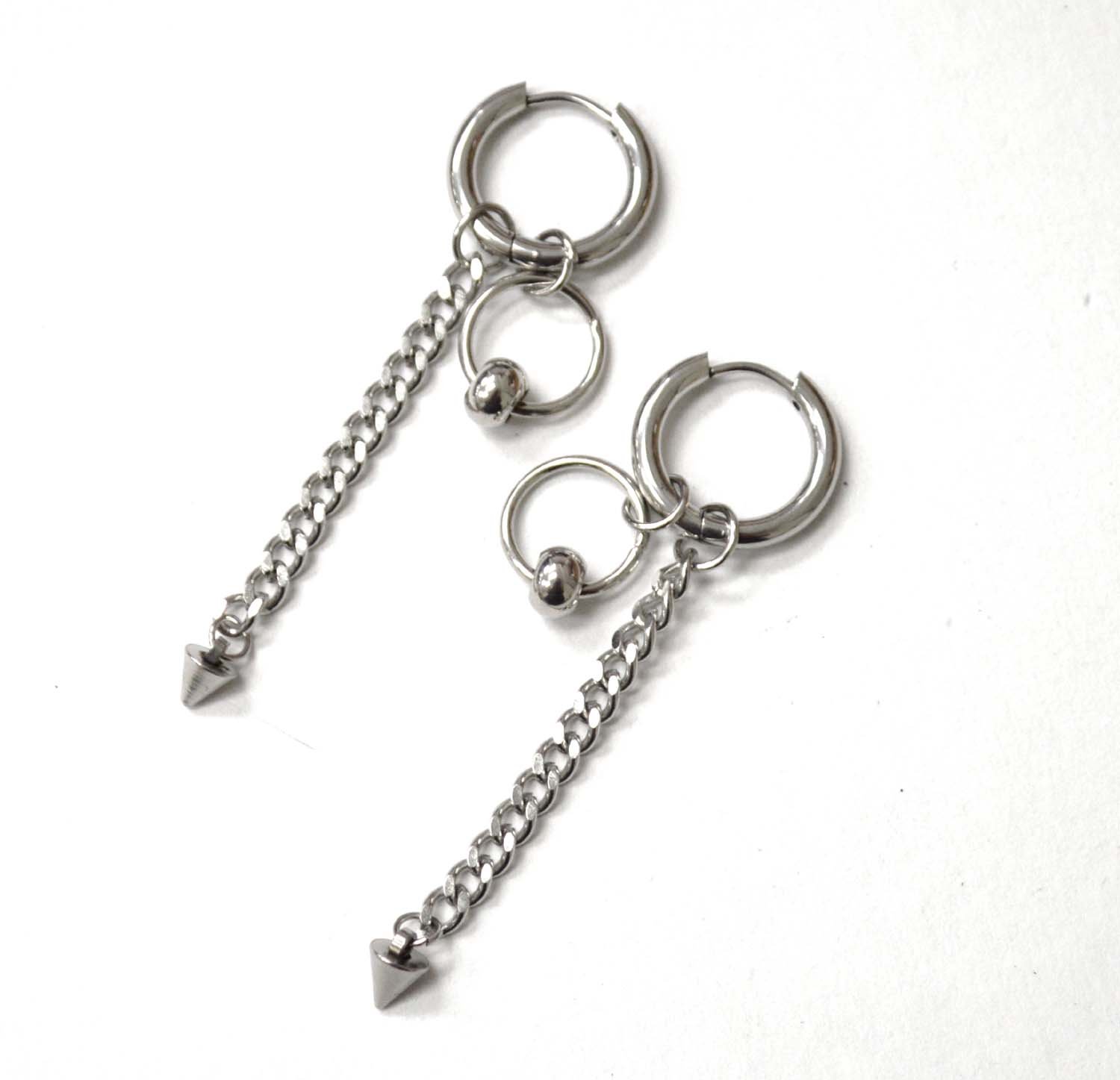 Dangling Stainless Steel Hoops Earrings 83-892S