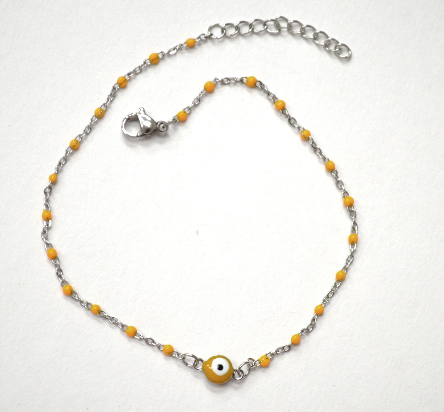 Eyeball Bead Stainless Steel Anklet 82-223S Yellow(5/pkg)
