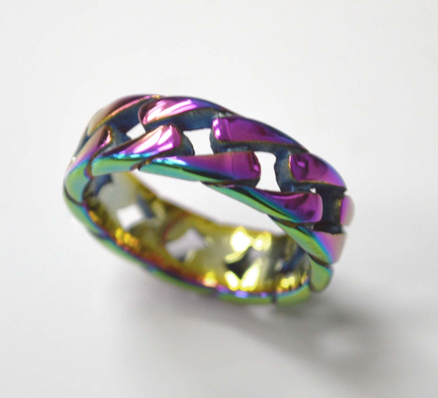 7mm Curb Link Rainbow Color Ring 81-800-7 Rbw