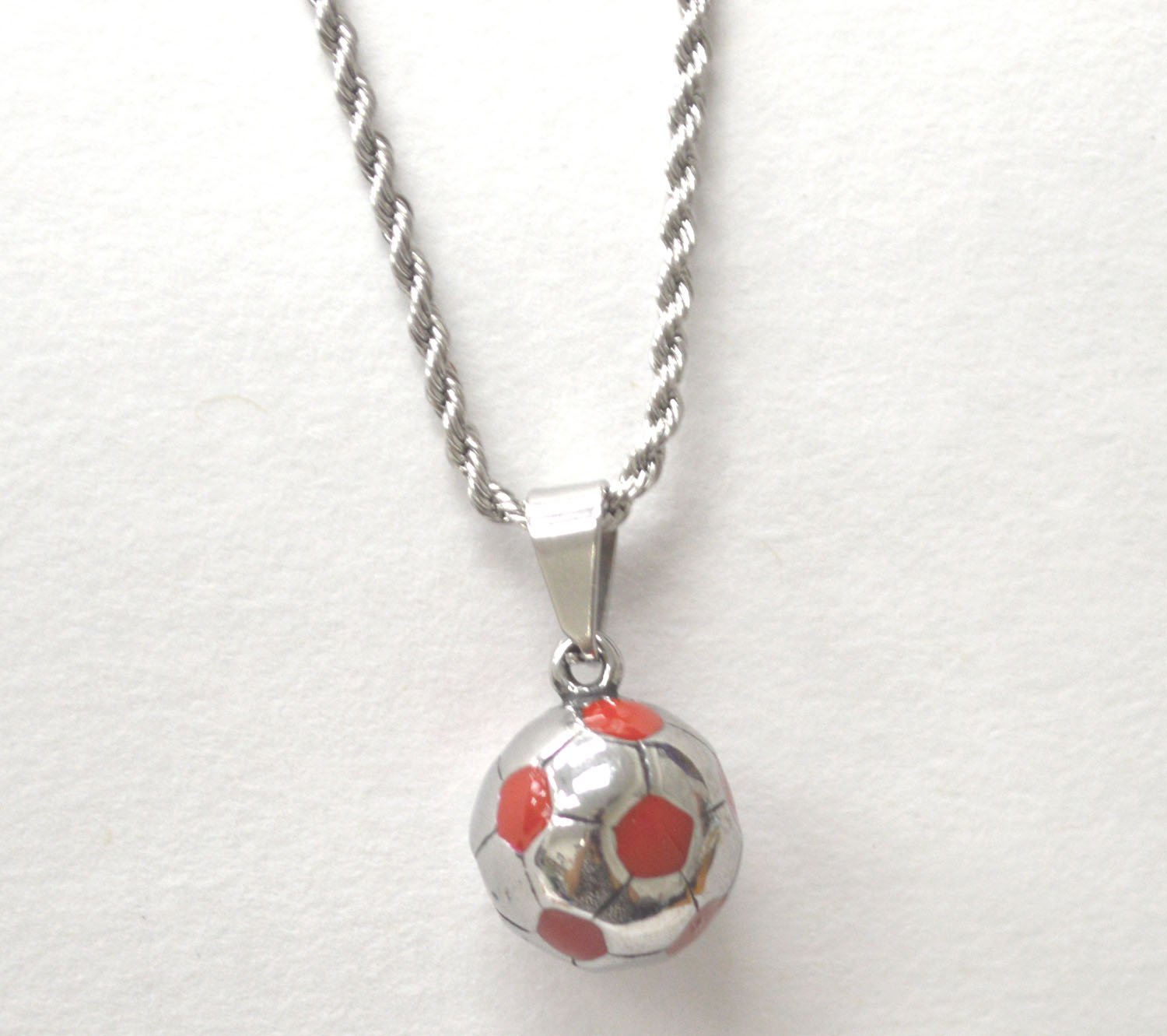 Soccer Ball Stainless Steel Pendant 86-1937S-Red