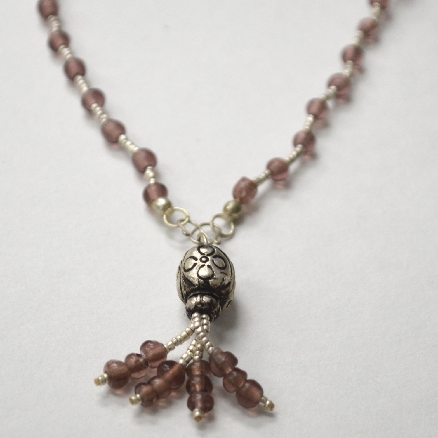 Amethyst Beaded Sterling Silver Necklace 55-1034