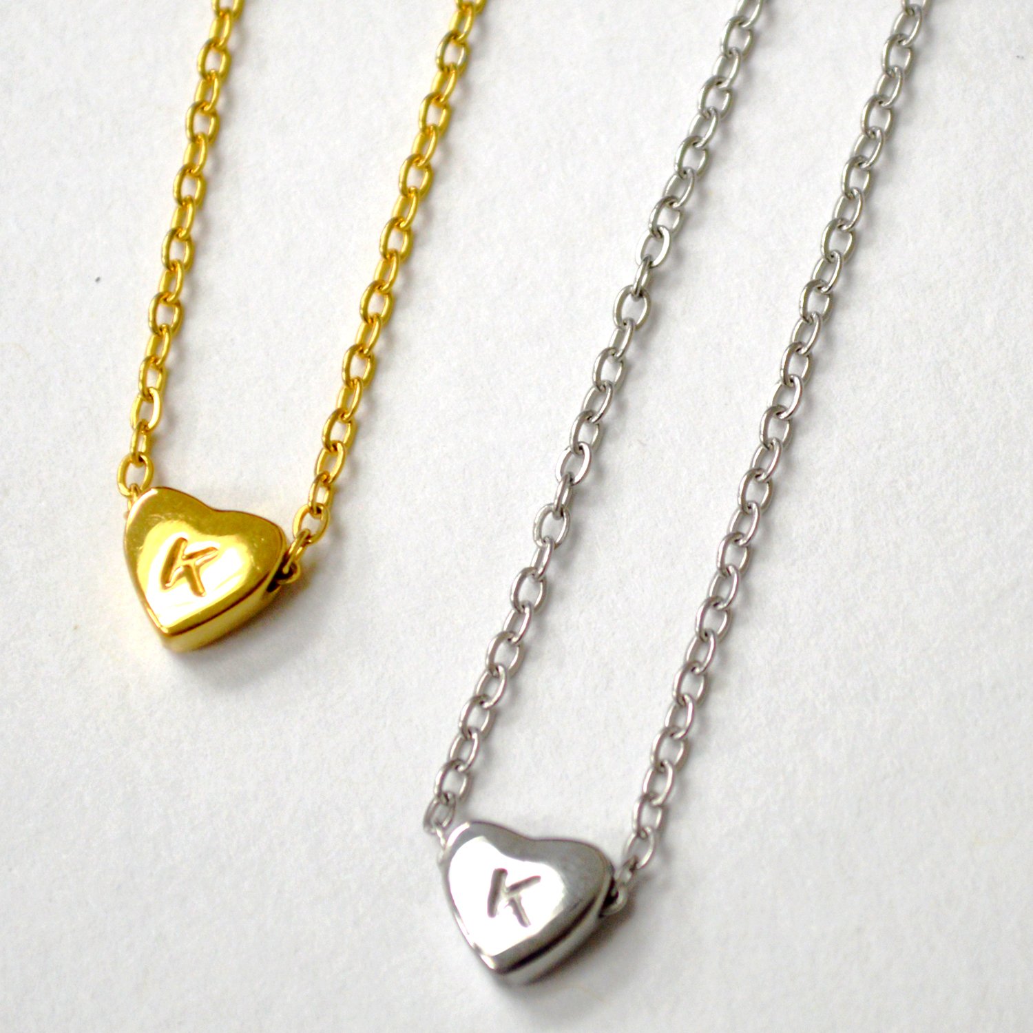 K Heart Initial Stainless Steel Necklace 85-1028-K