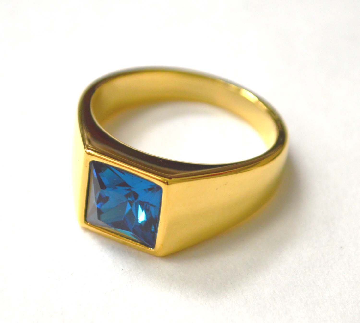 Blue CZ Stone Gold IP Plated Ring 81-1522G-Blue