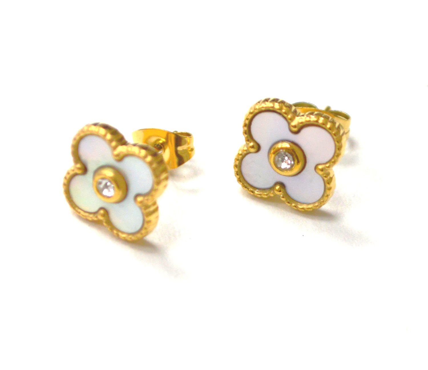 Designer Inspired Gold Plated Earrings 83-911G-MOP