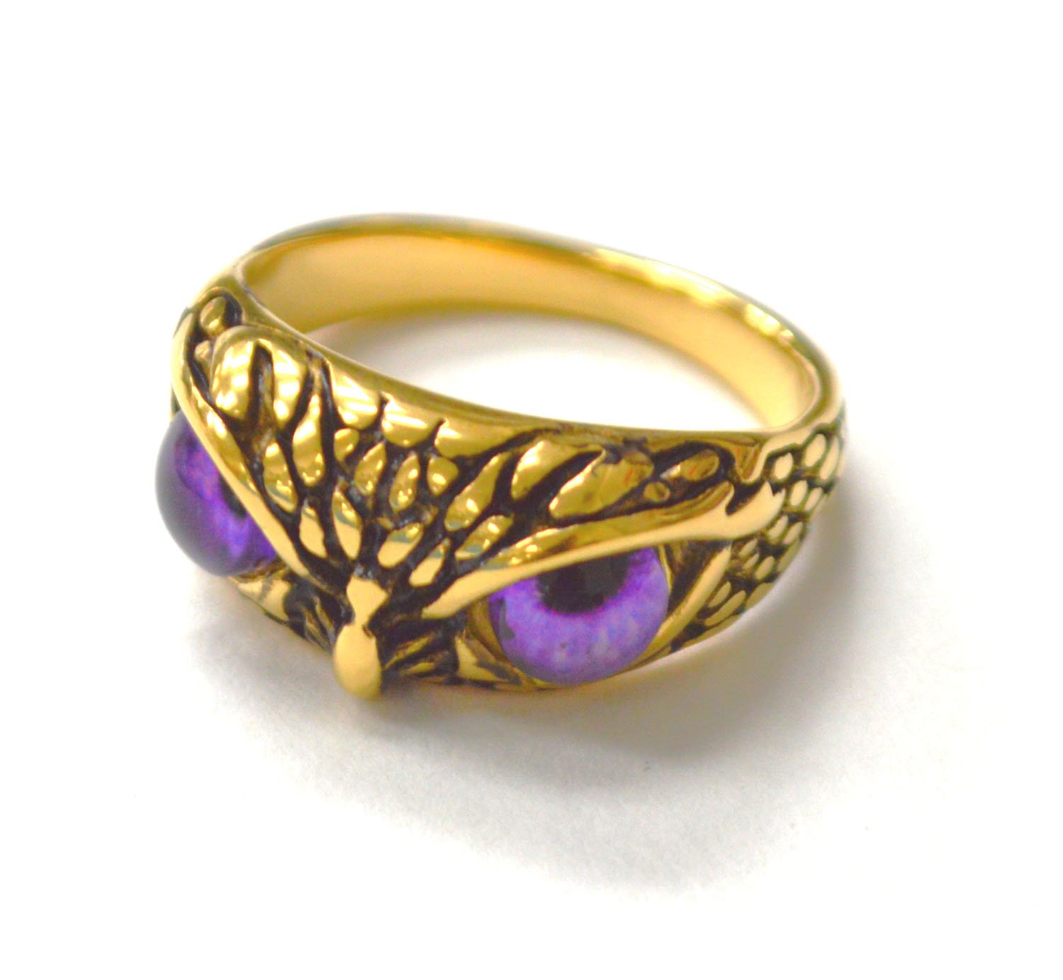 Owl with Purple Eye Gold Plated Ring  81-1574G-Purple