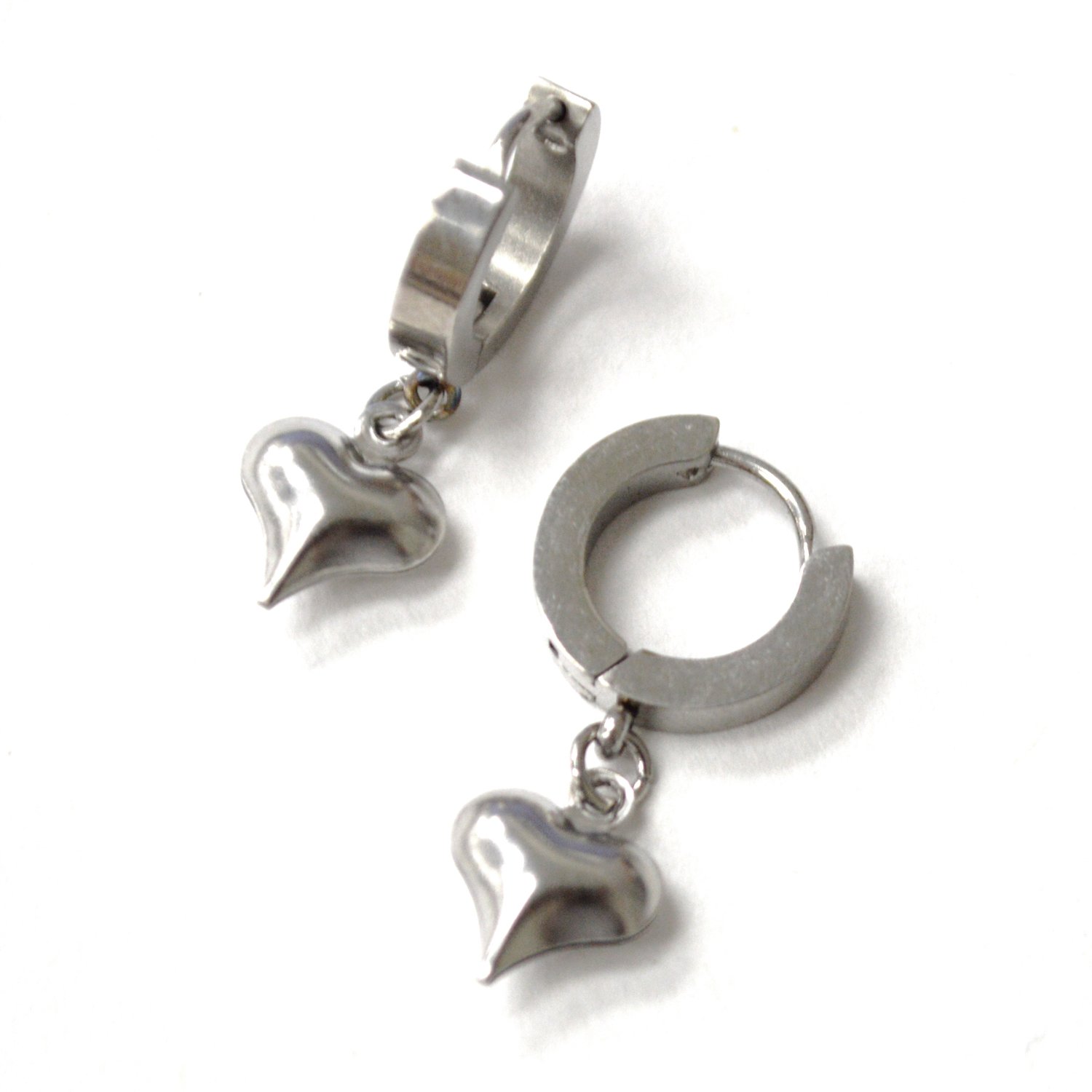 Puff Heart Stainless Steel Huggies Earrings 83-964S