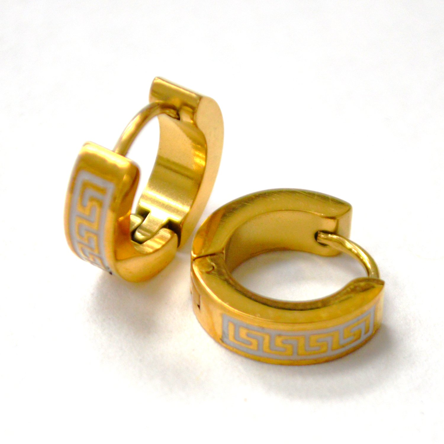Greek Key Design Gold Plated Huggies 83-740G