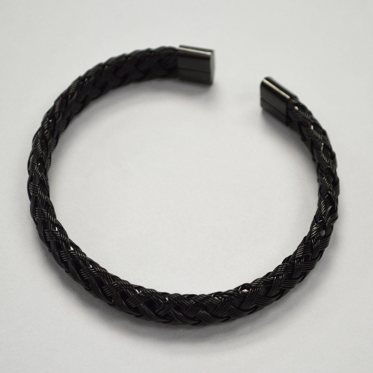 Black Plated Braided Cuff Bangle Stainless Steel