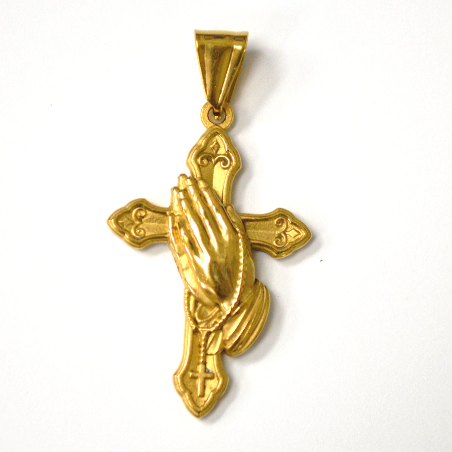 Praying Hand Cross Gold IP Plated Pendant 86-2912G
