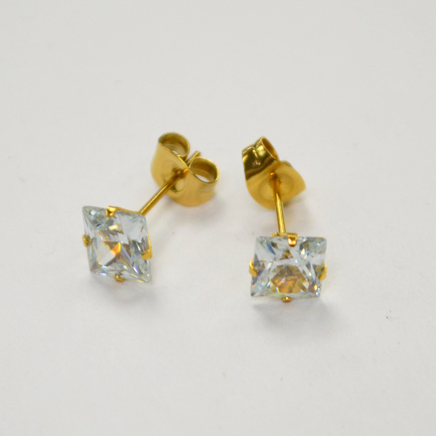 6mm Sq Gold Plated CZ Earrings-10 Pairs 83-102G-6