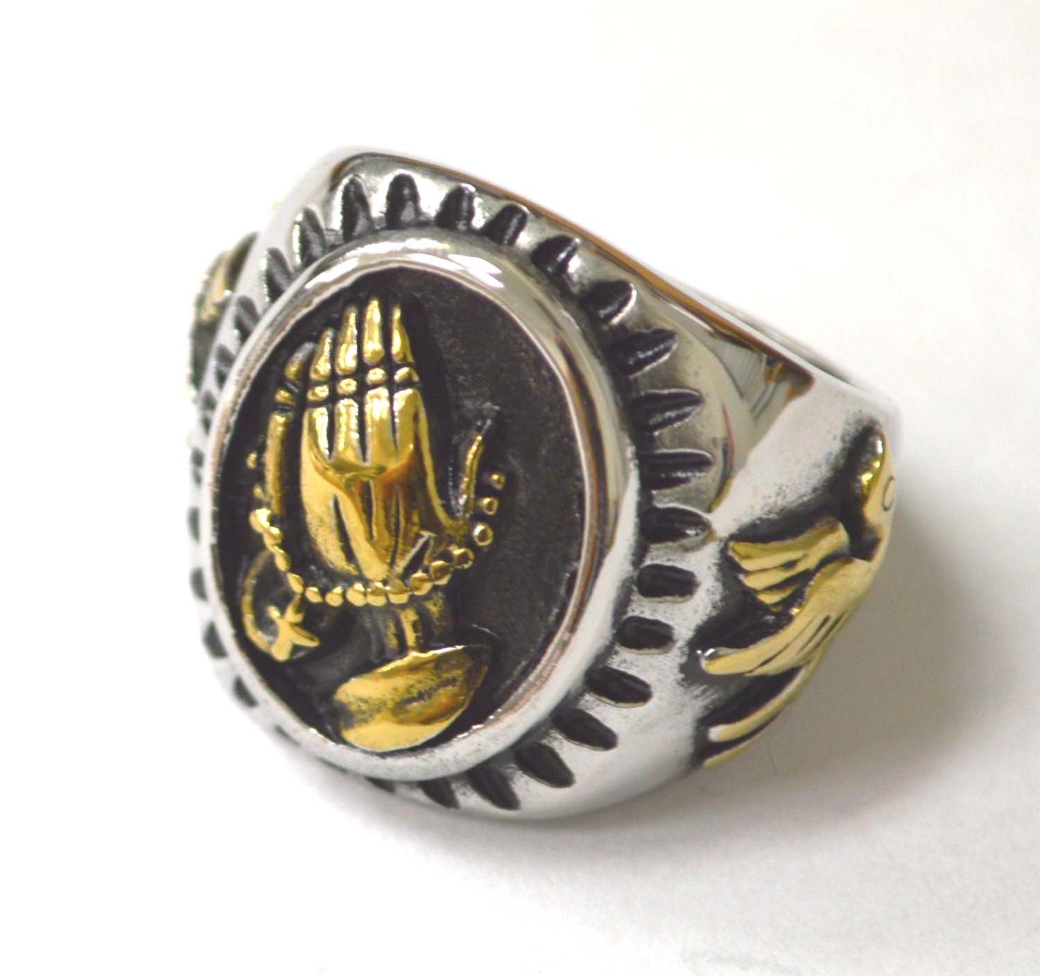 Praying Hand 2 Tone Gold Ring 81-1477-2T
