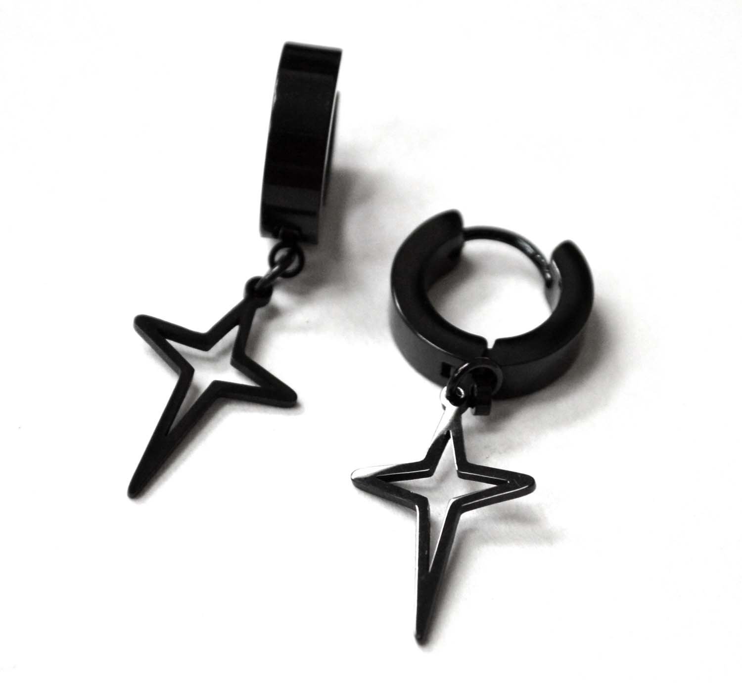 Dangling Cross Black Plated Huggies Earring 83-897B