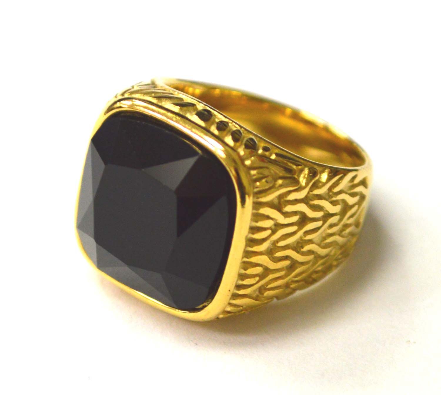 Black CZ Stone Gold IP Plated Ring 81-1474G-Blk