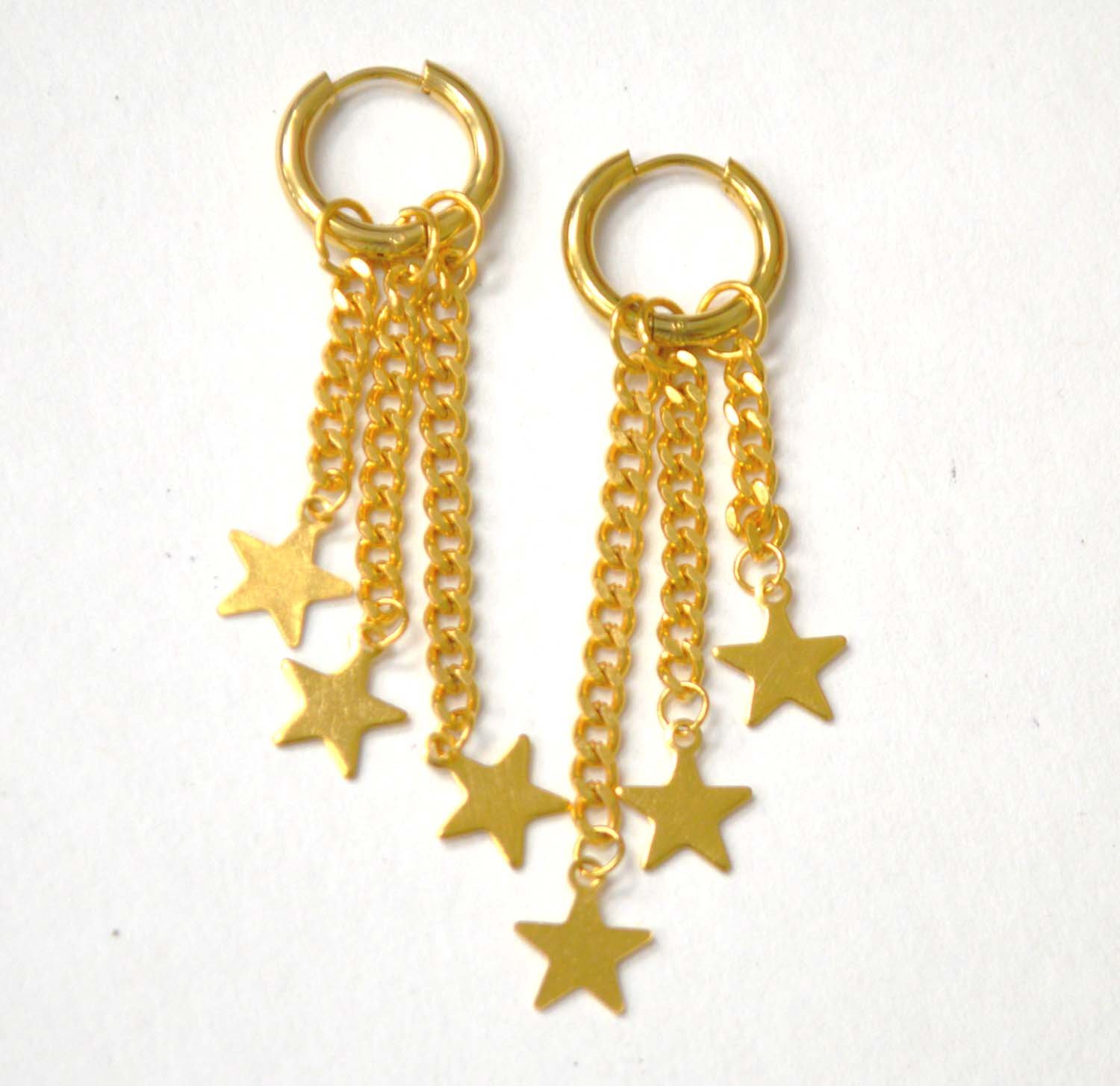 Dangling Stars with Link chain Gold Plated Earrings 83-864G-1