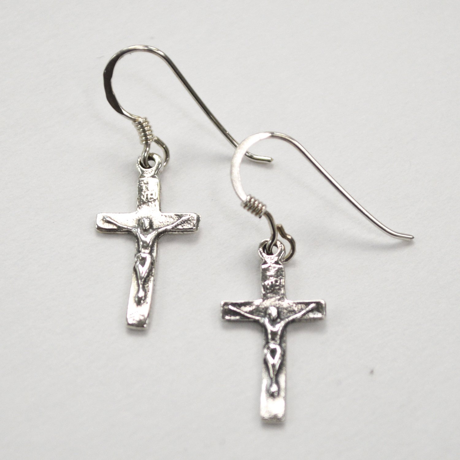Crucifix Cross Sterling Silver Earrings 53-1078