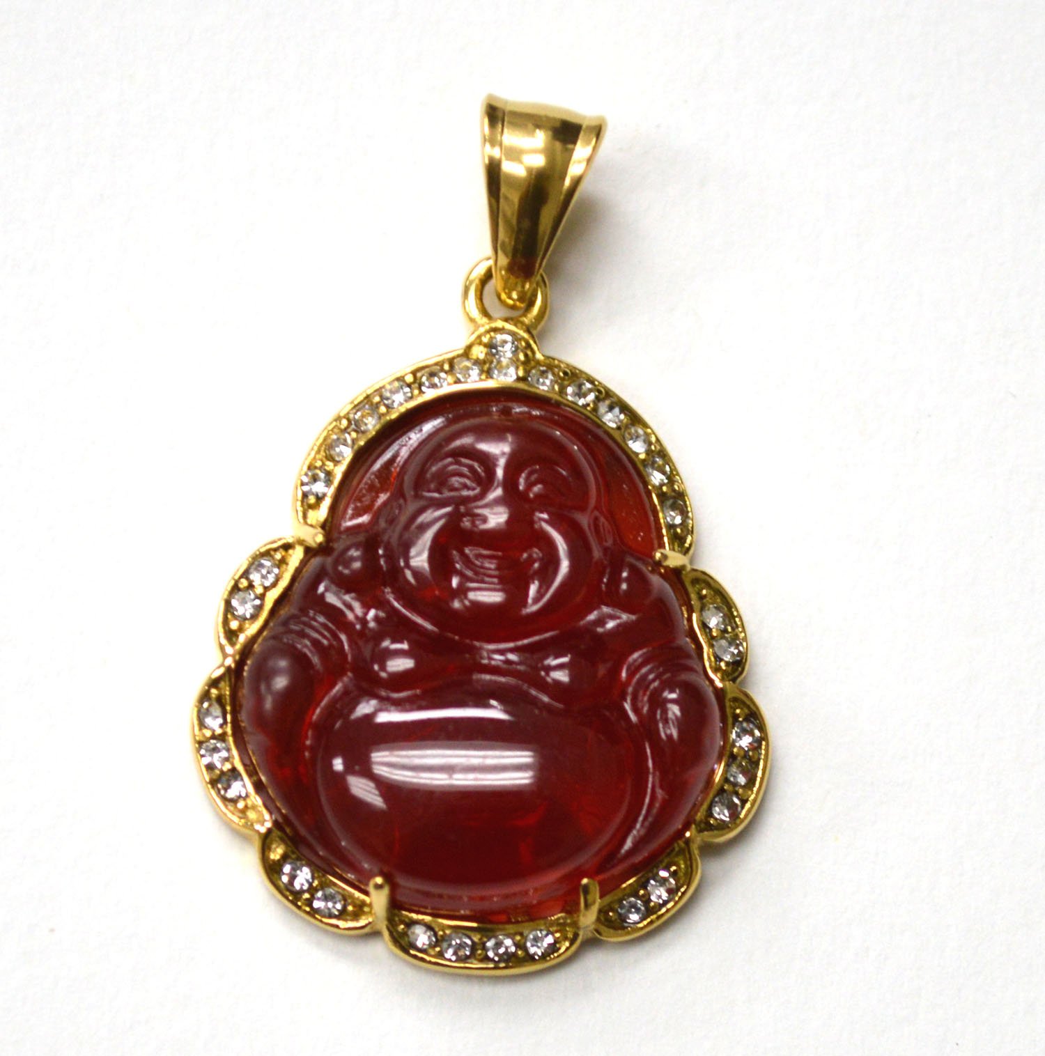 Buddha Jade Gold IP Plated Pendant 86-2890G-Burgundy