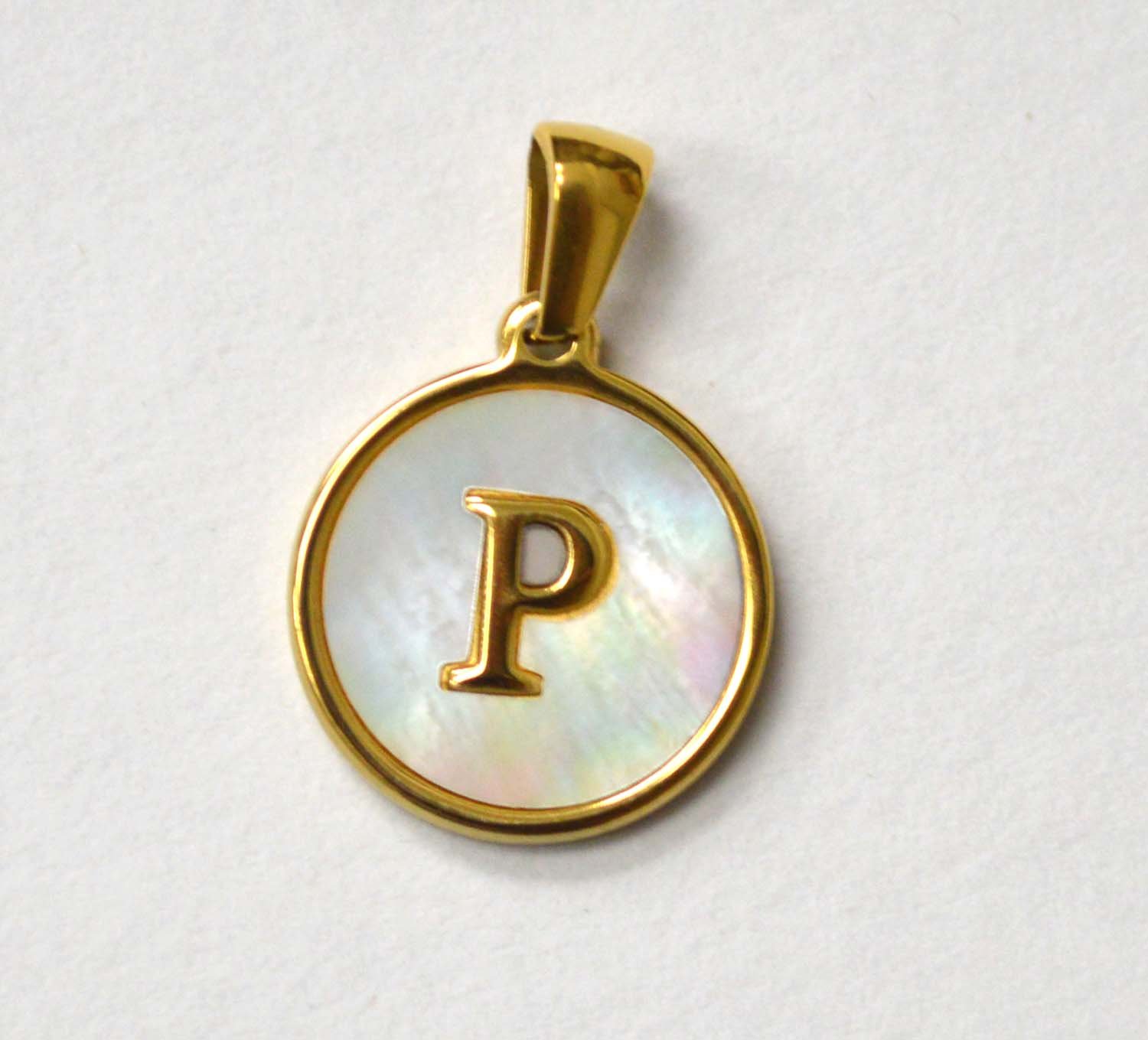 P Initial Gold IP Plated in Mother of Pearl Pendant 86-2479-P