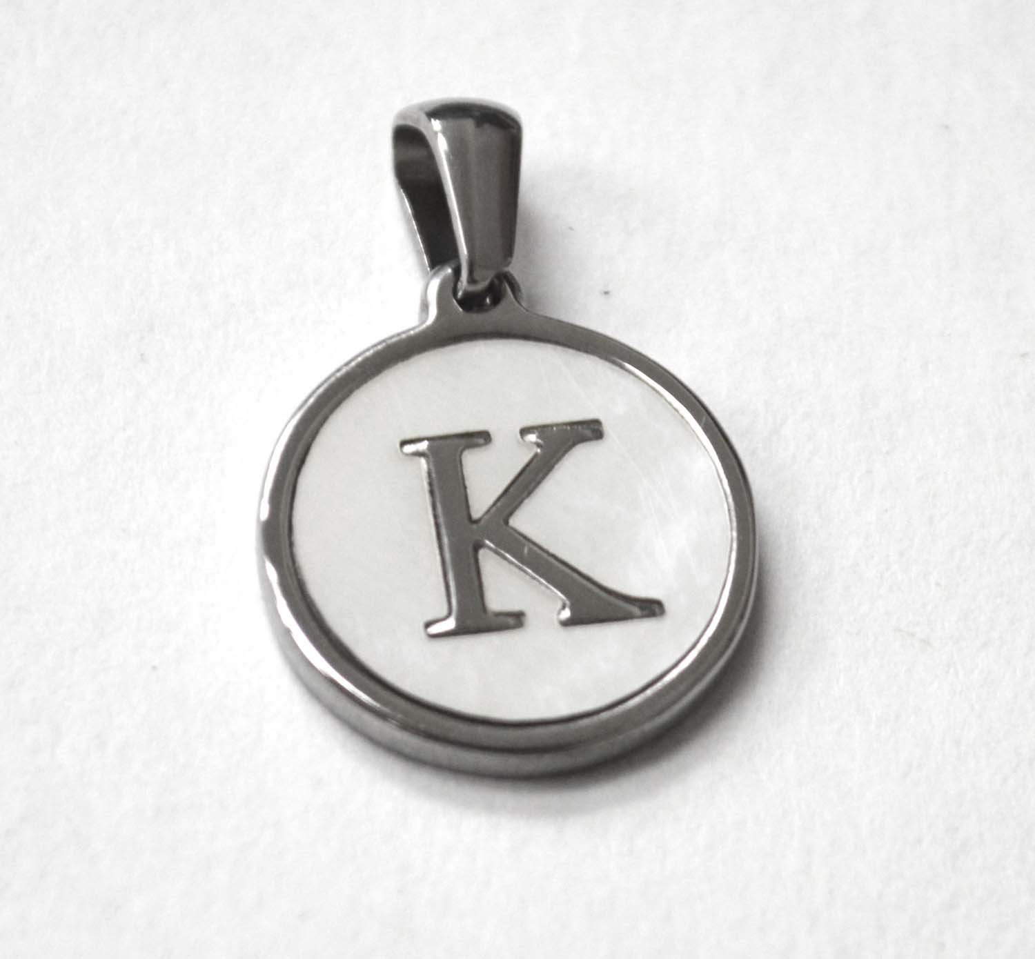 K Initial Stainless Steel in Mother of Pearl Pendant 86-2479S-K