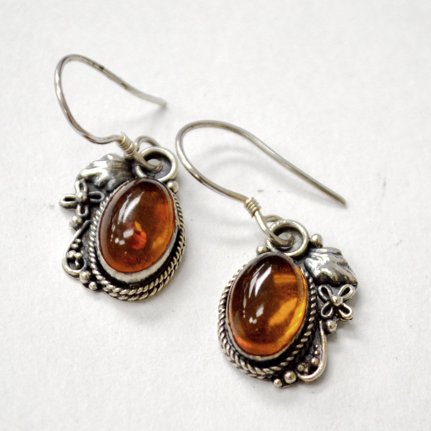 Amber Stone Earrings Sterling Silver 53-5310