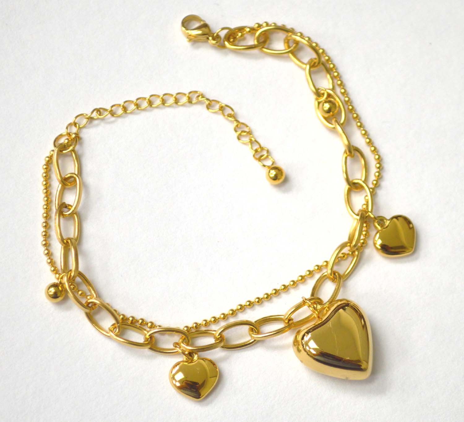 Puff Heart Gold IP Plated Charm Bracelet 84-1819G