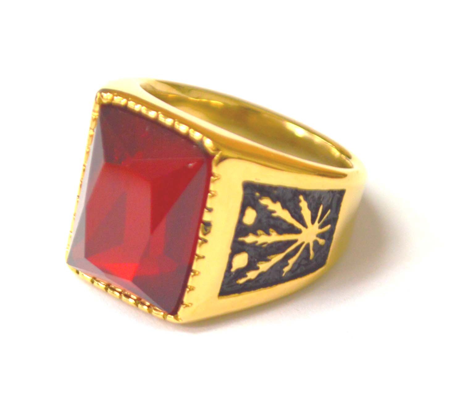 Red CZ Stone Gold IP Plated Ring 81-1516G-Red