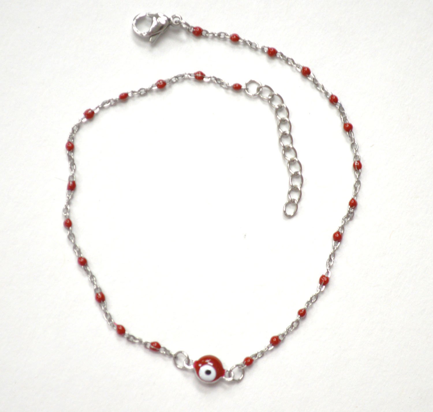 Eyeball Bead Stainless Steel Anklet 82-223S Maroon(5/pkg)