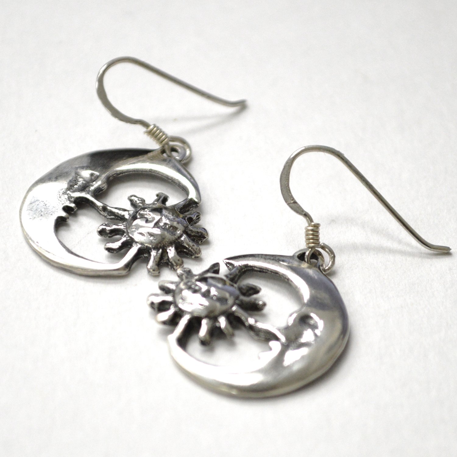 Half Moon and Sun Sterling Silver Earrings 53-1105