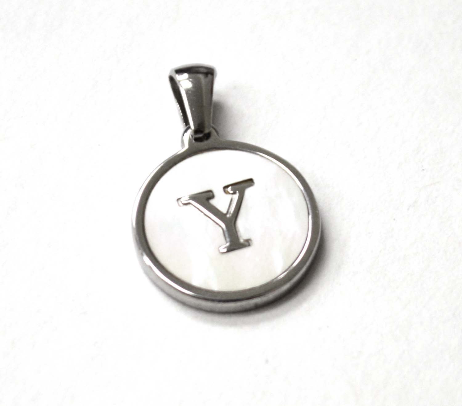 Y Initial Stainless Steel in Mother of Pearl Pendant 86-2479S-Y