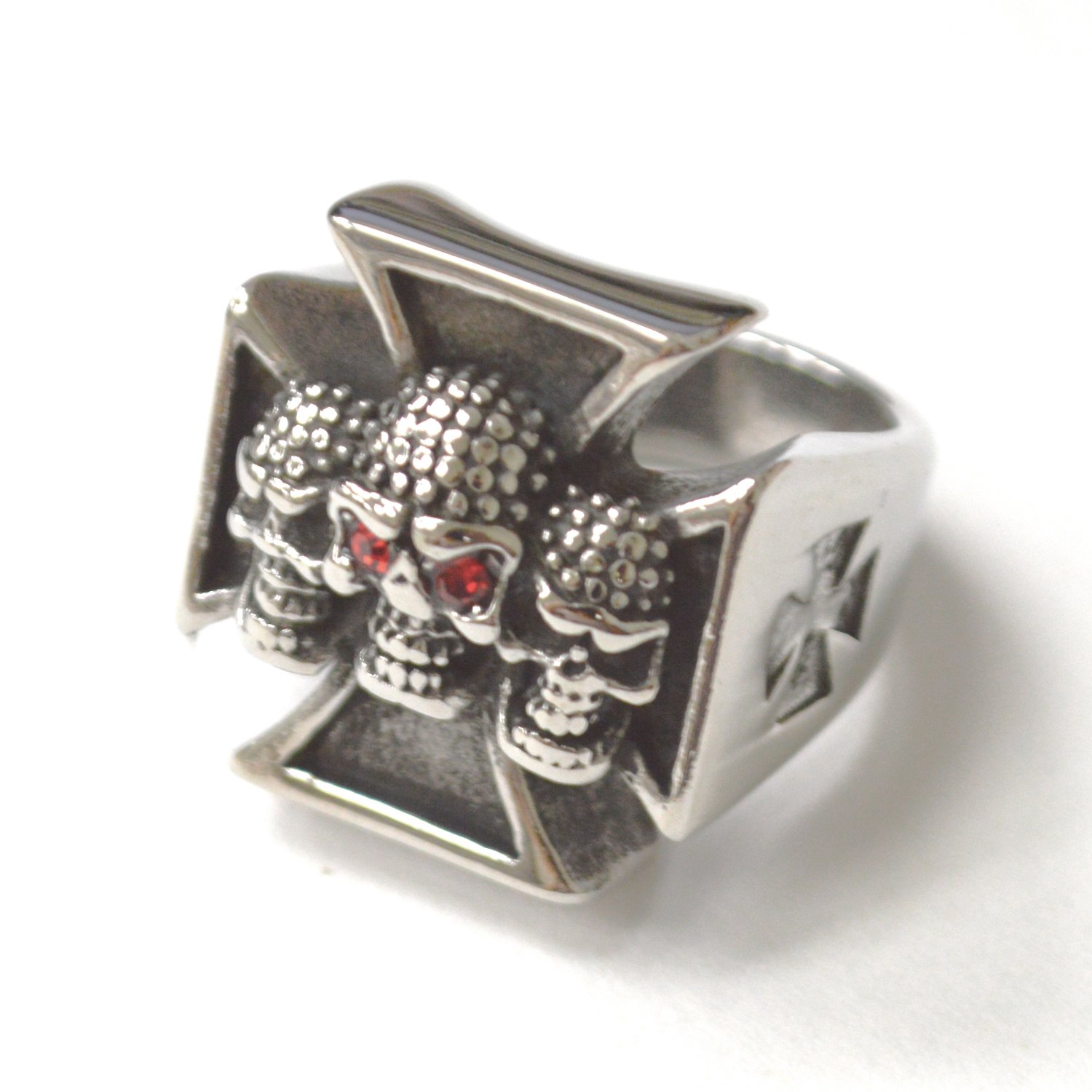 Maltese Cross with Skulls Stainless Steel Ring 81-1159
