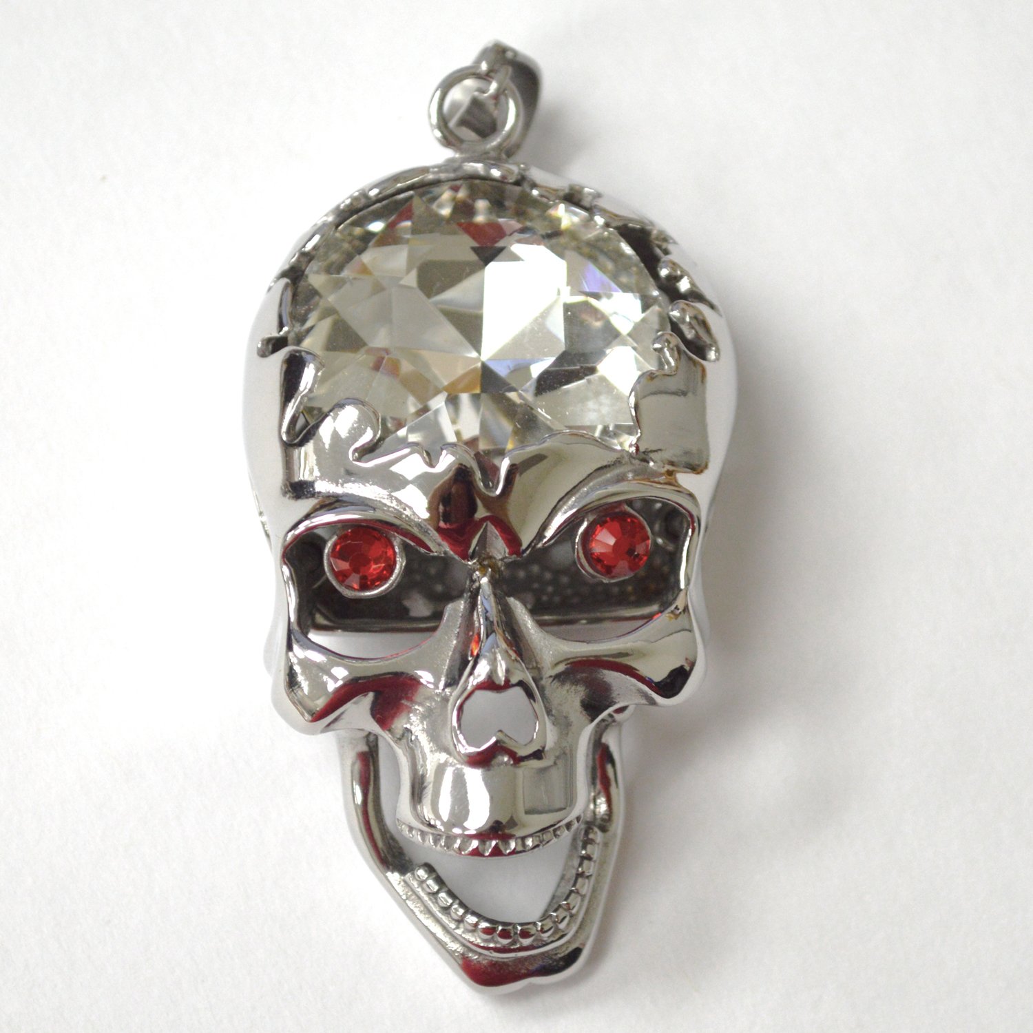 Skull Head with Stone Movable Jaw Stainless Steel Pendant  86-2609