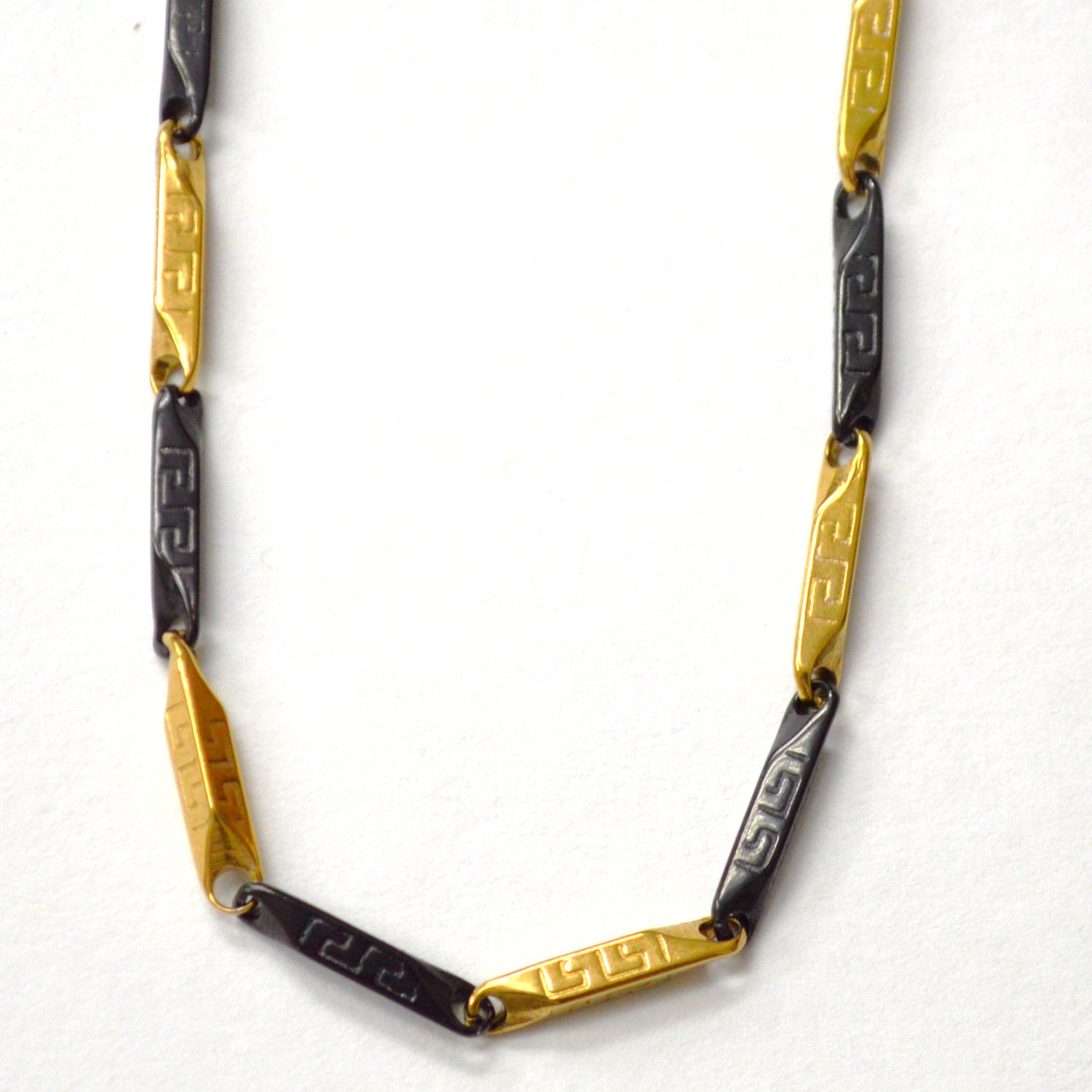 3mm Greek Key Block 2 Tone Gold/Black Necklace 85-205-2TGB-3