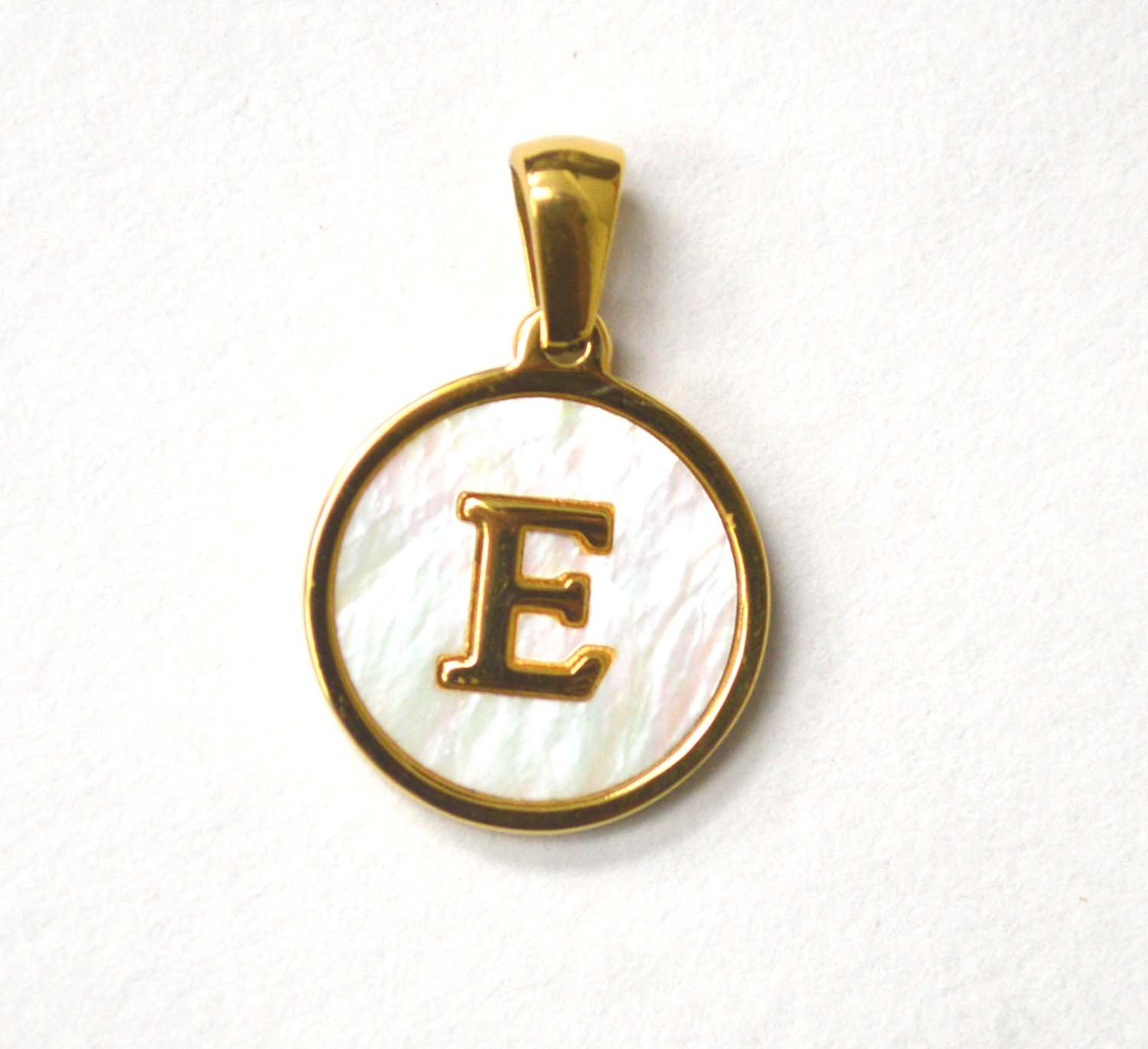 E Initial Gold IP Plated in Mother of Pearl Pendant 86-2479-E