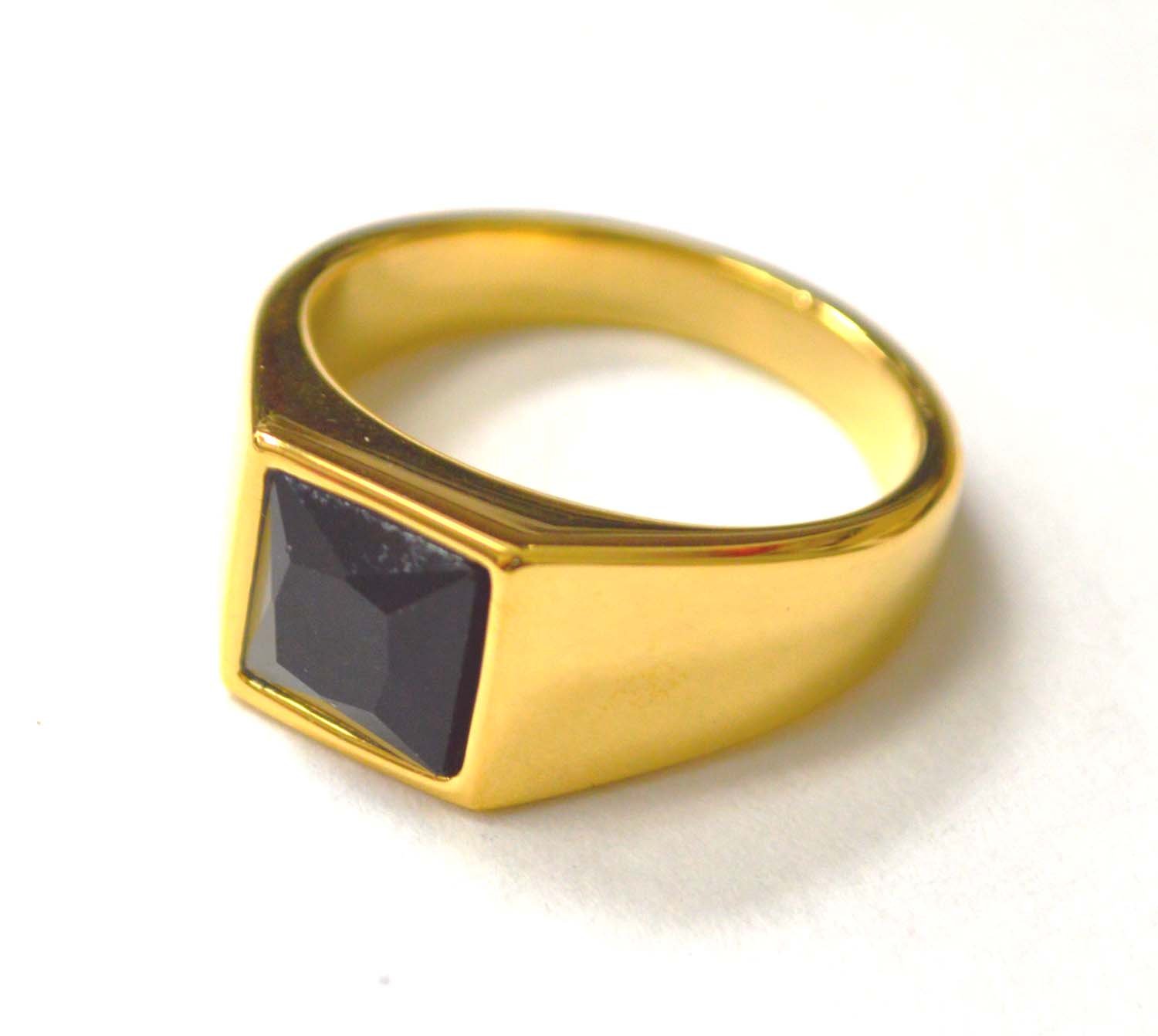 Black CZ Stone Gold IP Plated Ring 81-1522G-Black